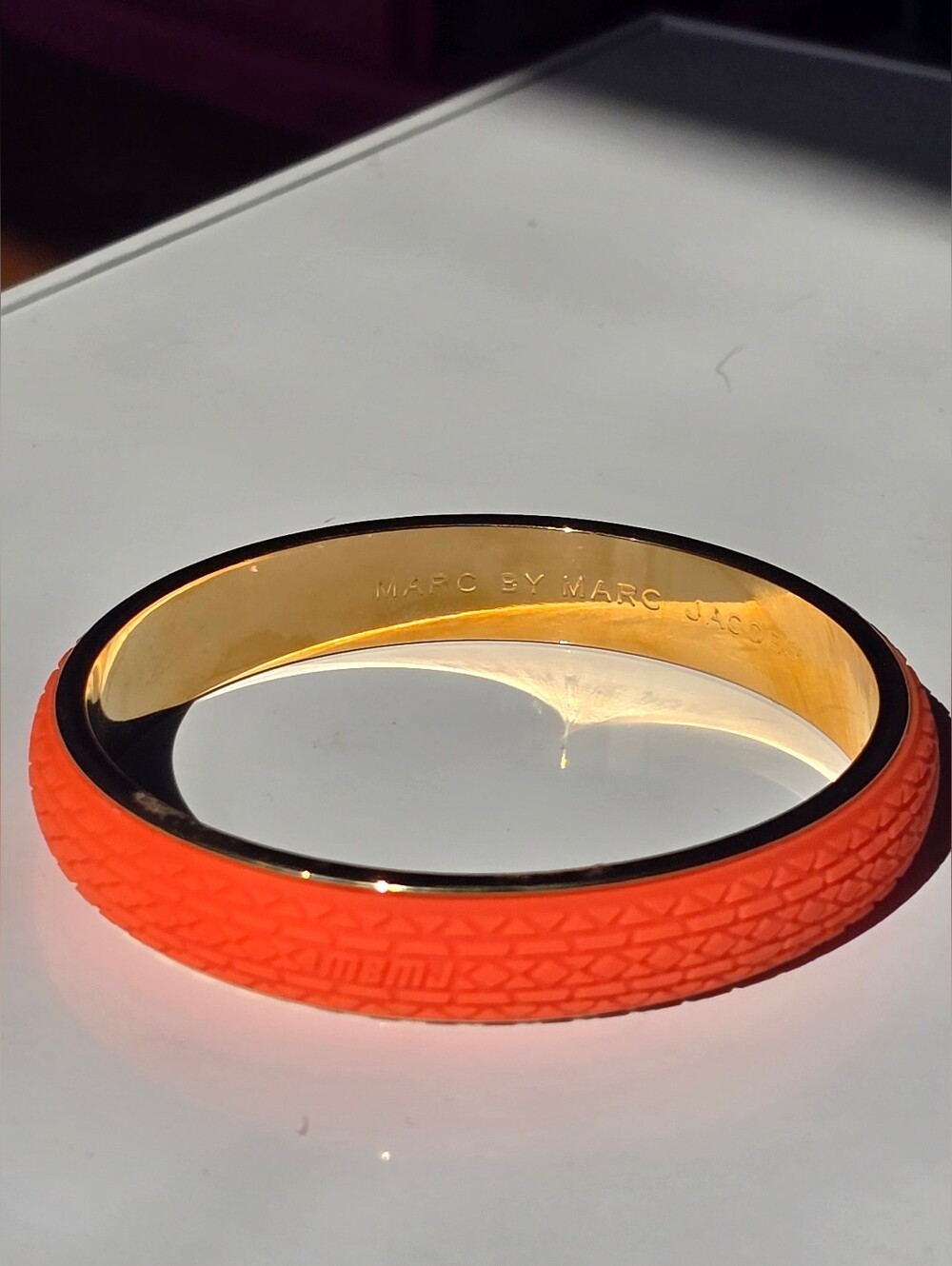 Marc by Marc Jacobs Gold and Bright Orange Textured Bangle